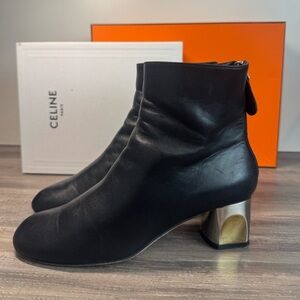 Alexander McQueen Black Leather Booties with Mirror Heel size 37/US6.5